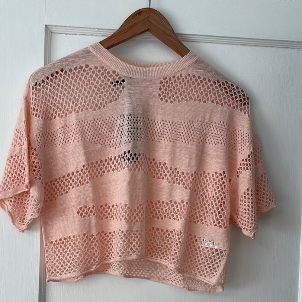 Sexy Woman, Pink Mesh Knit Top.